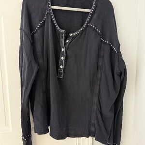 We The Free Charcoal Studded Long Sleeve Top